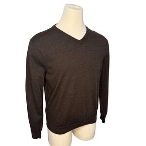 J. CREW Men's XL 100%‎ Merino Wool V- Neck Pullover Sweater Brown